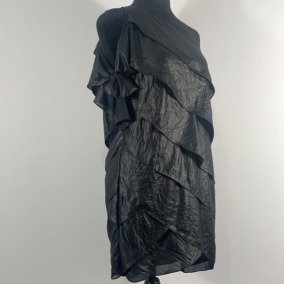 BCBG Maxazaria XS Black One Shoulder, tiered, 6 tier ruffle dress - Picture 2 of 10